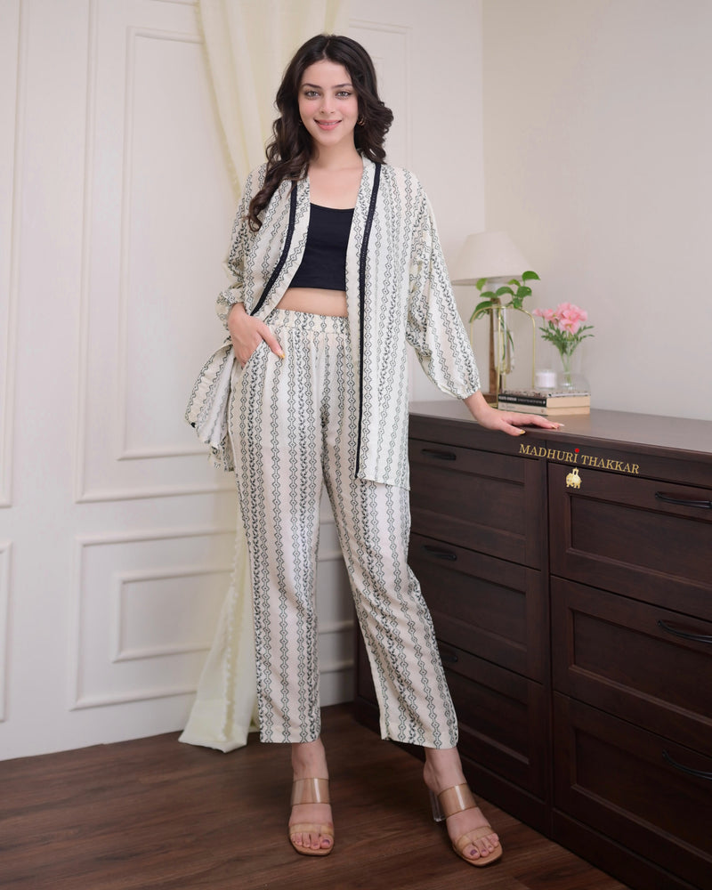 Ivory Black Digital Muslin Belt Co-ord
