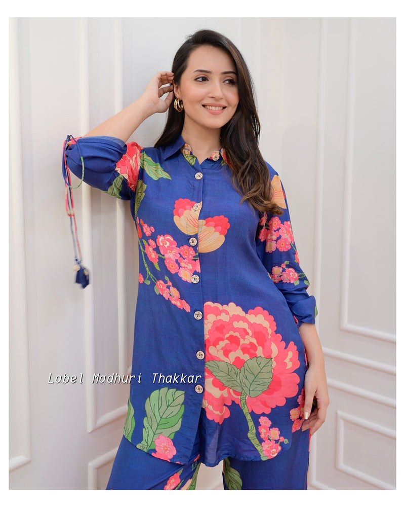 Blue Floral Muslin Co-ord
