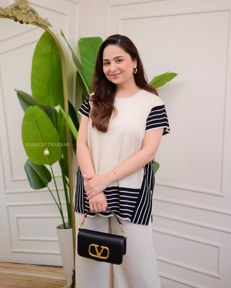 White Striped Premium Knitted Co-ord