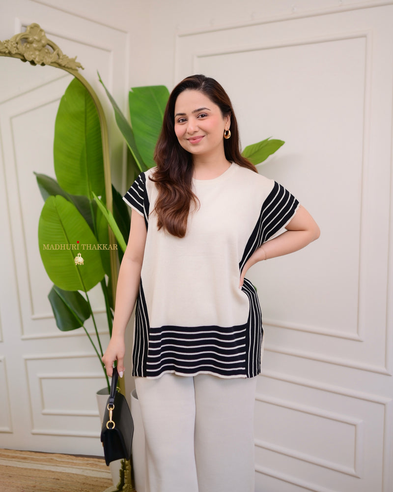 White Striped Premium Knitted Co-ord