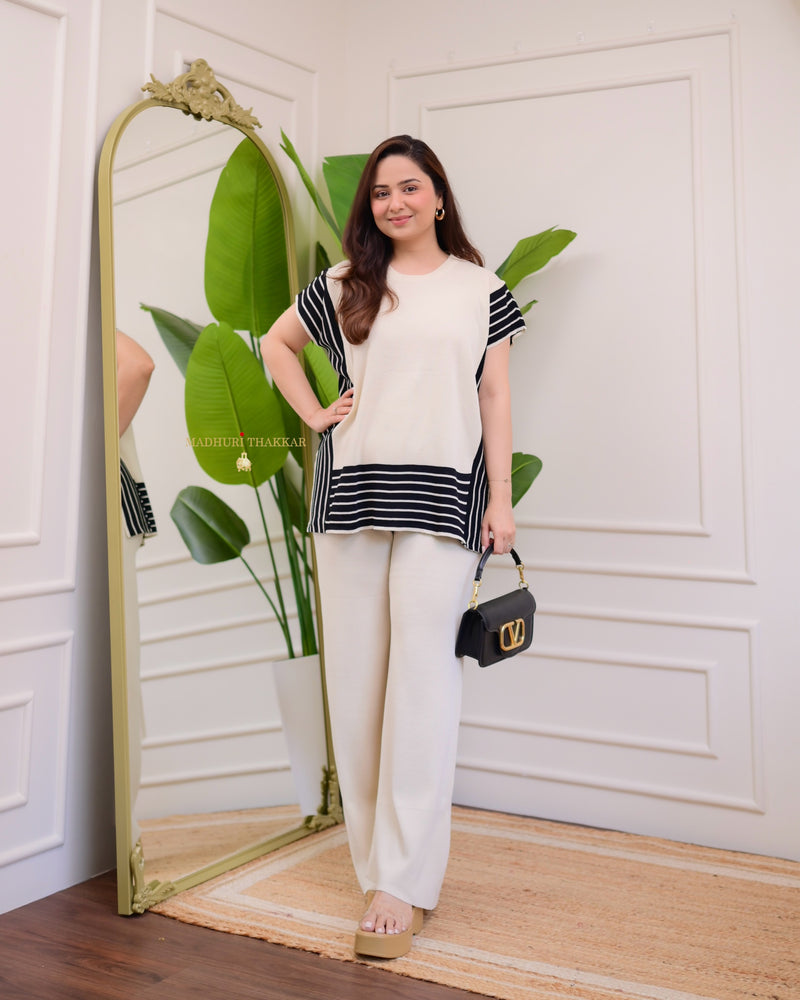 White Striped Premium Knitted Co-ord
