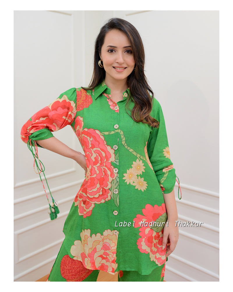 Green Floral Muslin Co-ord
