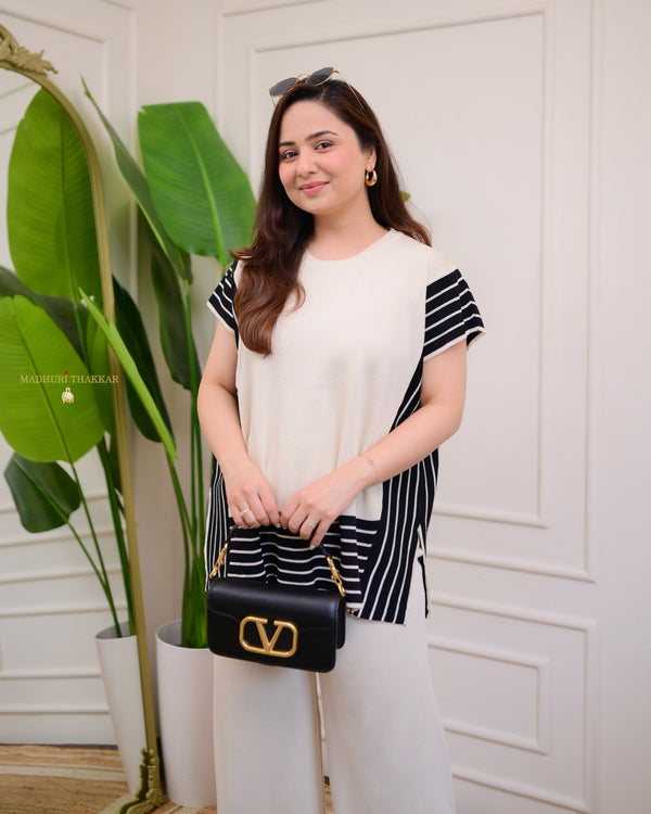 White Striped Premium Knitted Co-ord