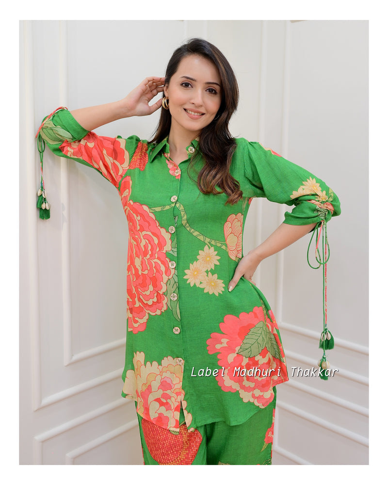 Green Floral Muslin Co-ord