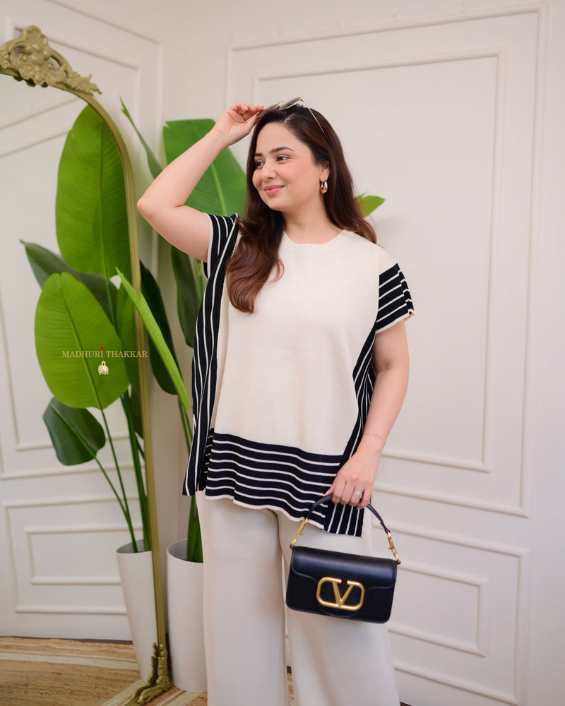 White Striped Premium Knitted Co-ord