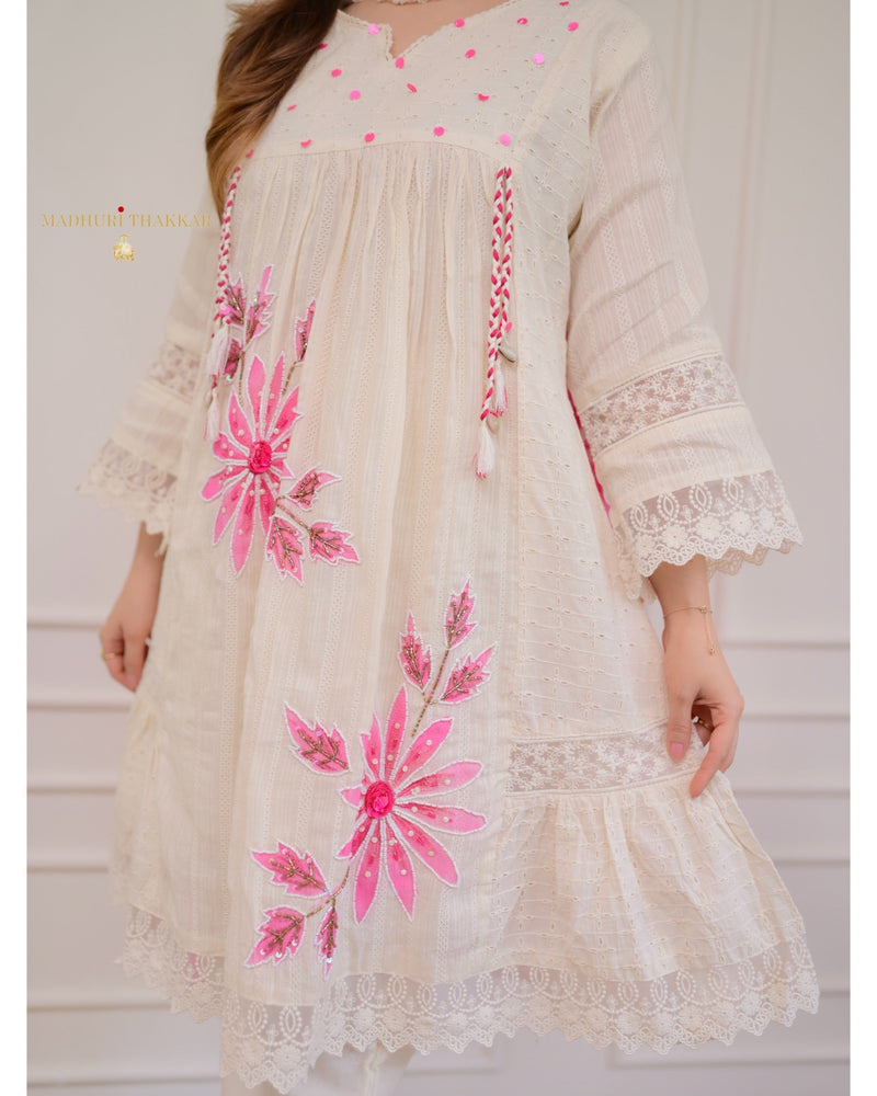 Ivory Pink A-line Handwork Pakistani Suit