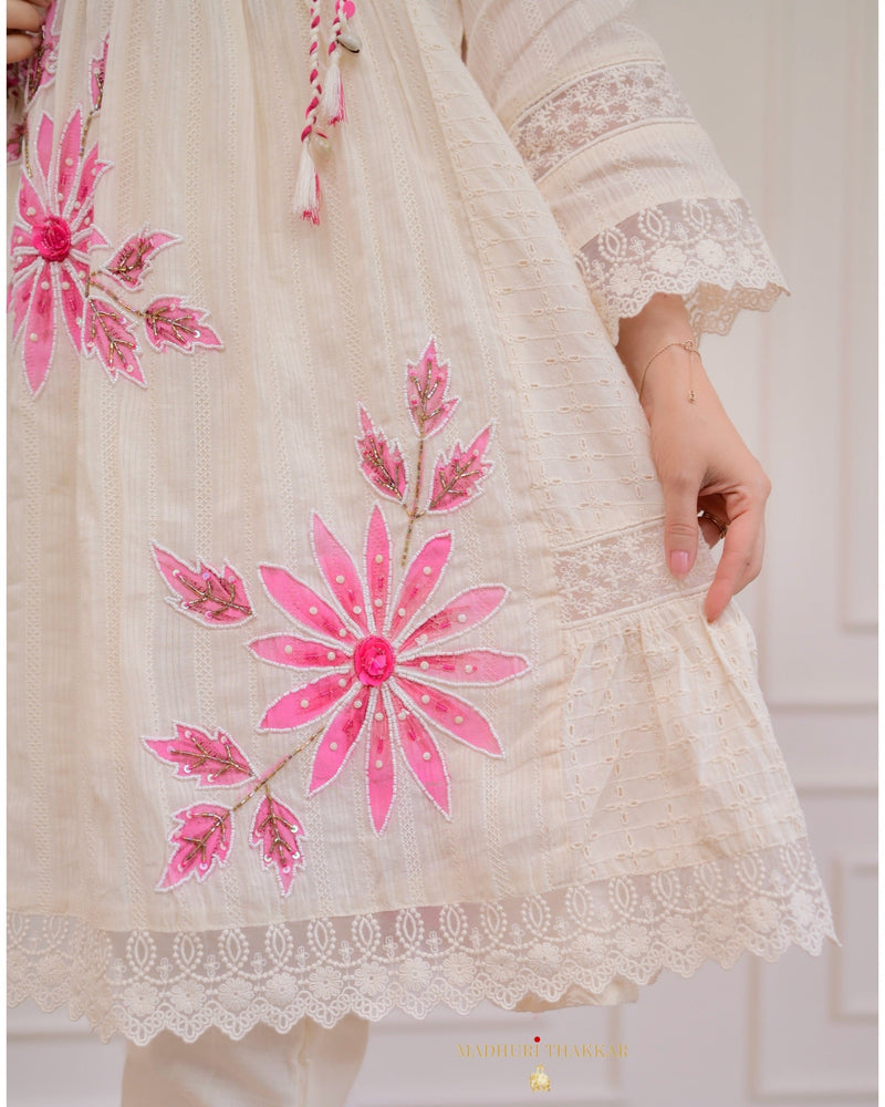 Ivory Pink A-line Handwork Pakistani Suit