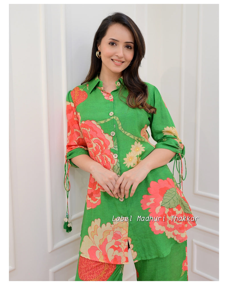 Green Floral Muslin Co-ord