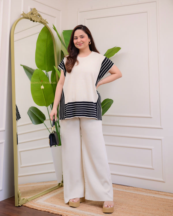 White Striped Premium Knitted Co-ord
