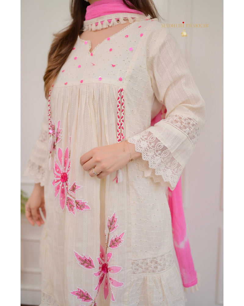 Ivory Pink A-line Handwork Pakistani Suit