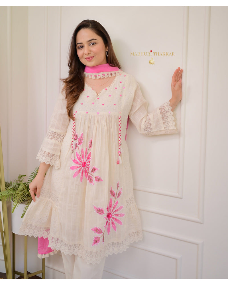 Ivory Pink A-line Handwork Pakistani Suit