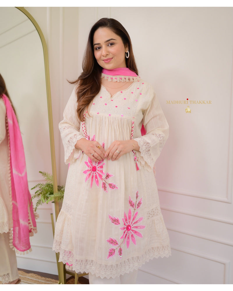 Ivory Pink A-line Handwork Pakistani Suit