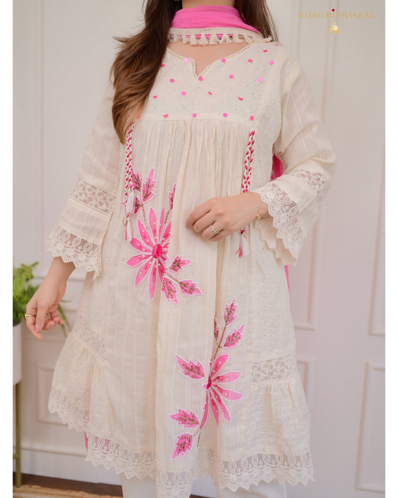 Ivory Pink A-line Handwork Pakistani Suit