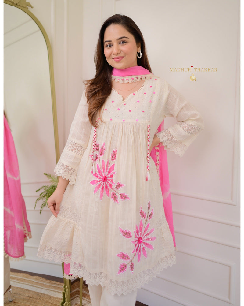 Ivory Pink A-line Handwork Pakistani Suit