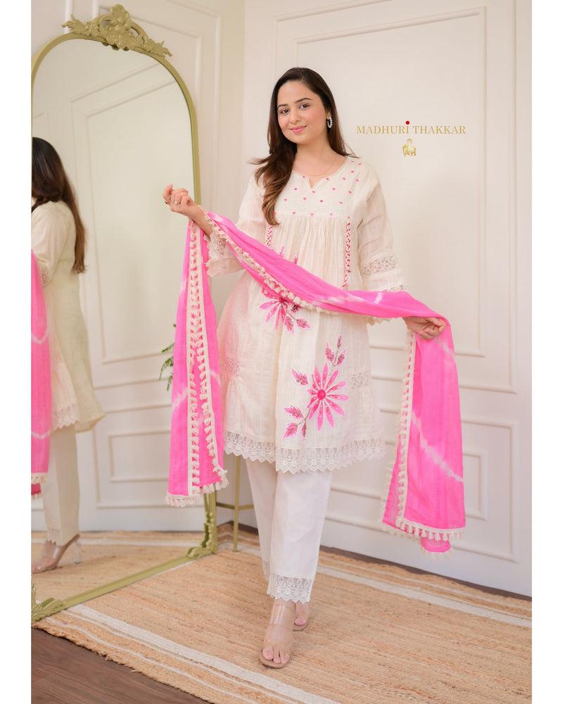 Ivory Pink A-line Handwork Pakistani Suit