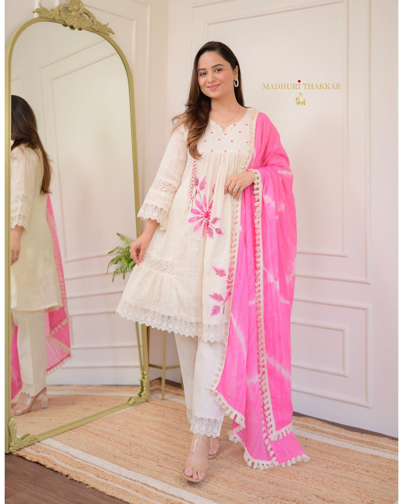 Ivory Pink A-line Handwork Pakistani Suit