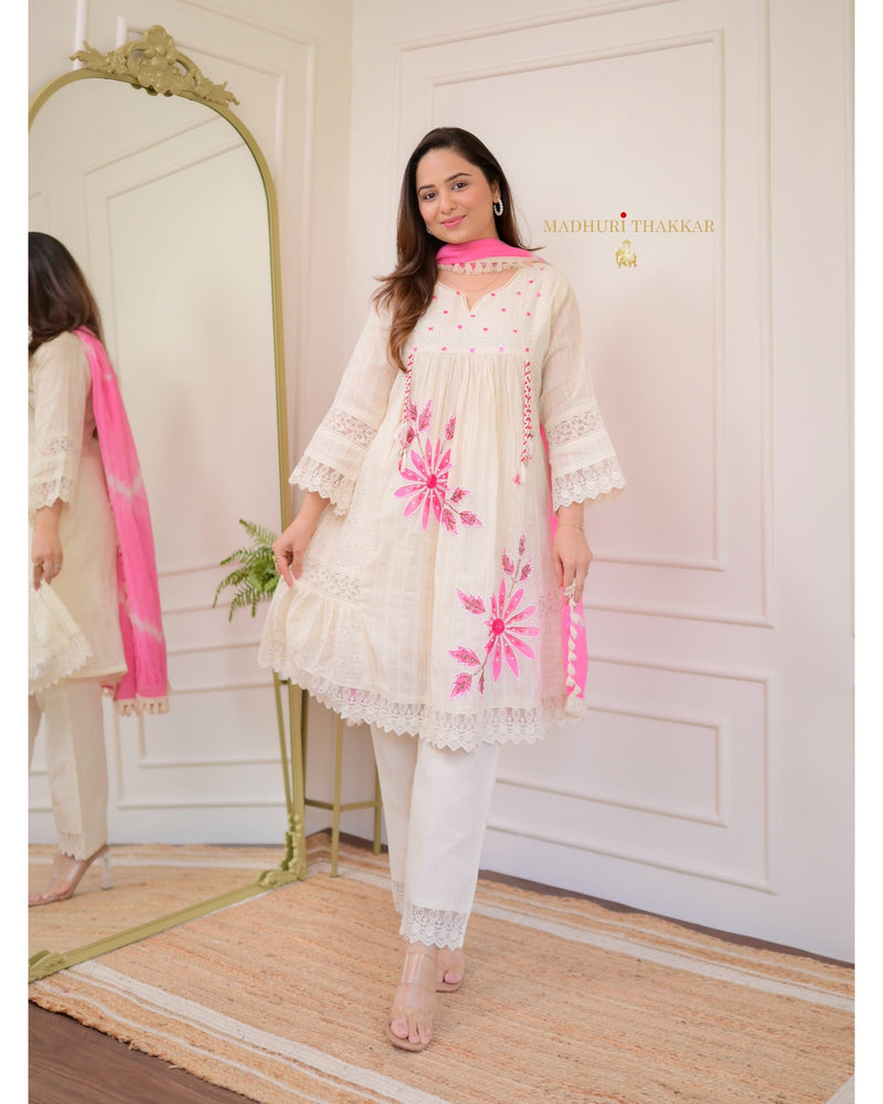 Ivory Pink A-line Handwork Pakistani Suit