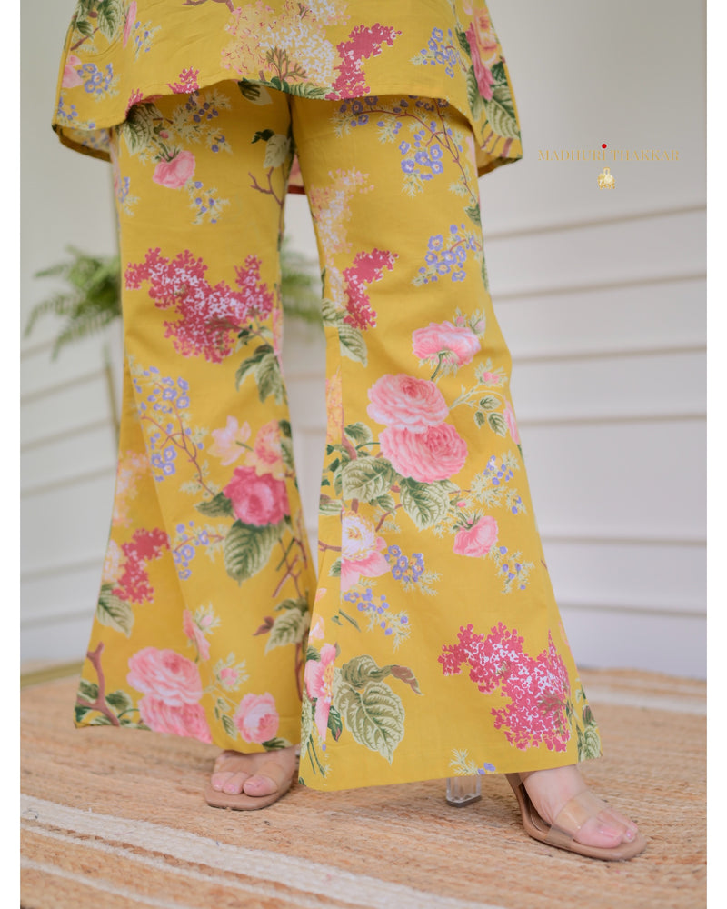 Yellow Cotton Floral Tassel Co-ord