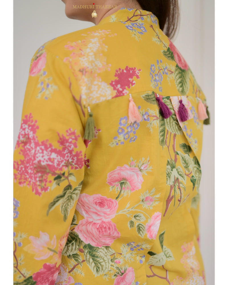 Yellow Cotton Floral Tassel Co-ord