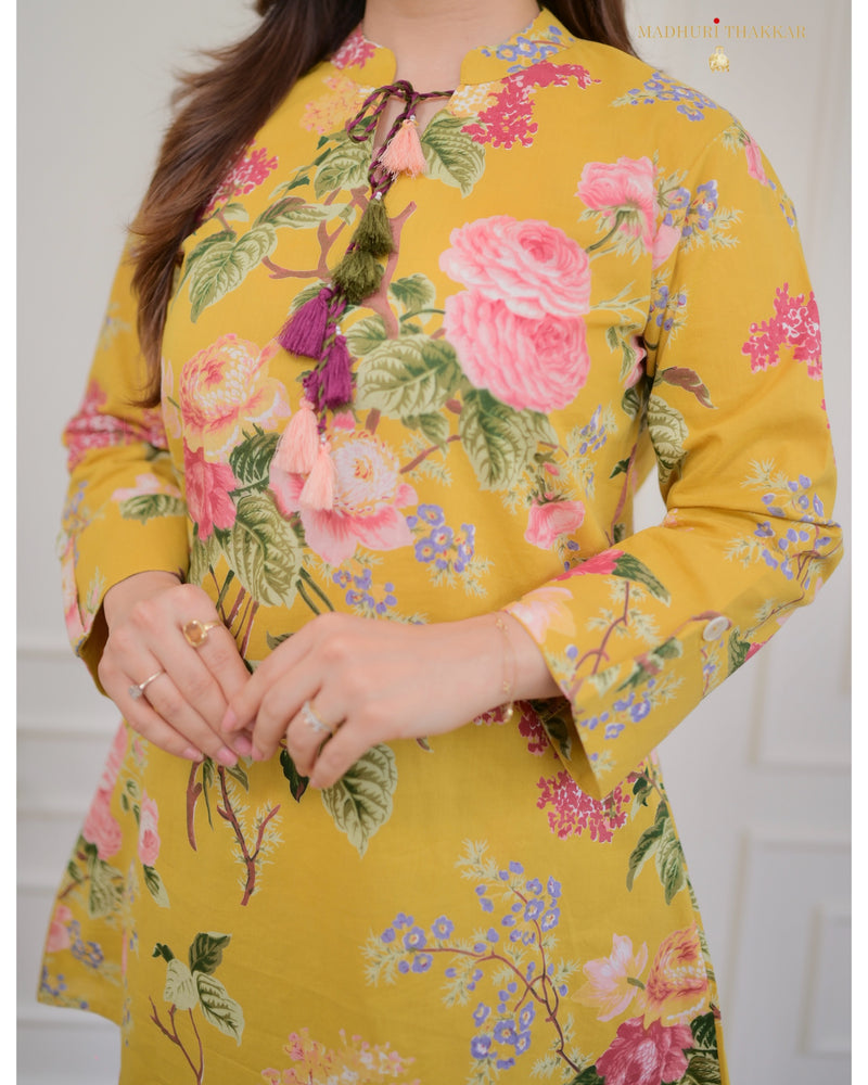 Yellow Cotton Floral Tassel Co-ord