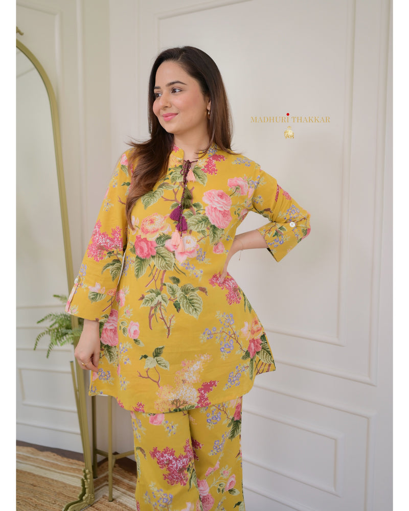 Yellow Cotton Floral Tassel Co-ord