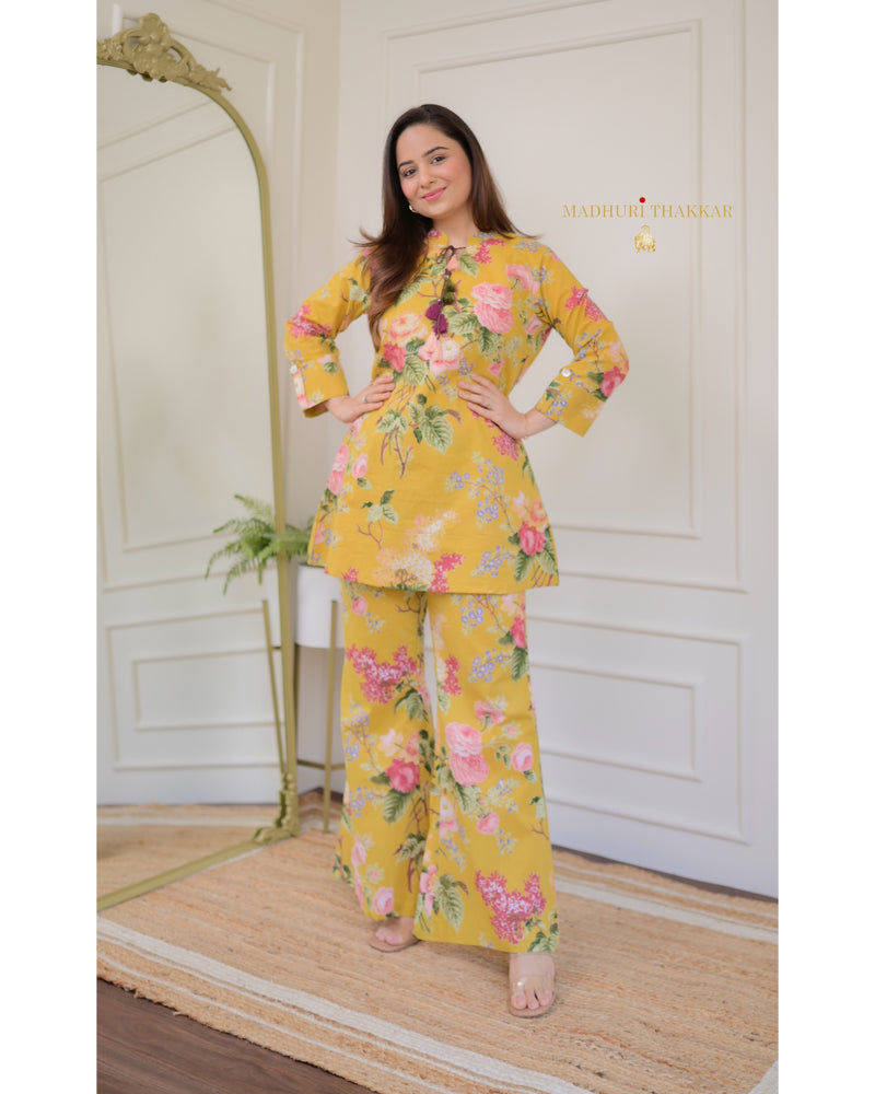 Yellow Cotton Floral Tassel Co-ord
