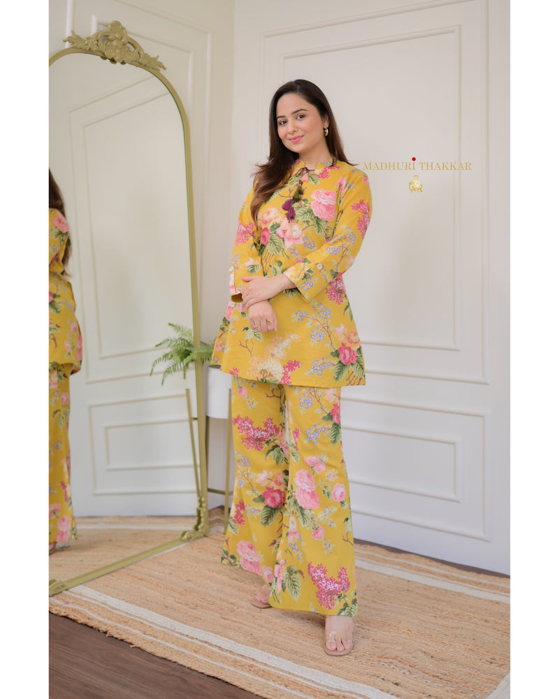 Yellow Cotton Floral Tassel Co-ord