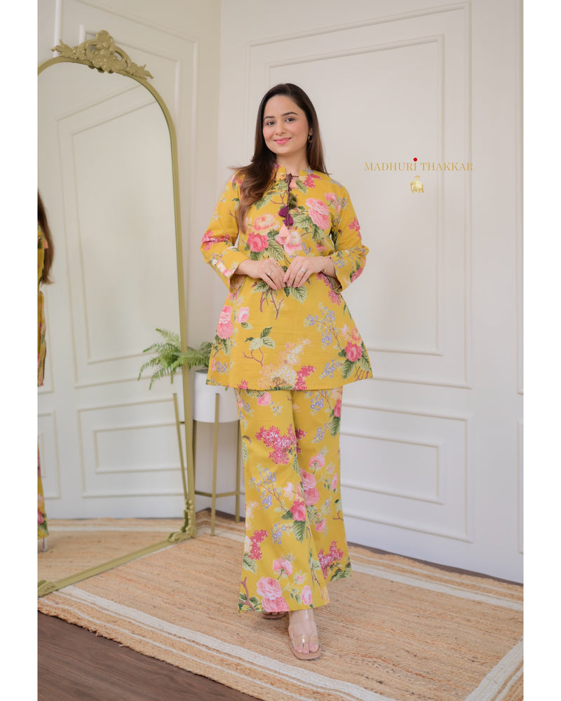 Yellow Cotton Floral Tassel Co-ord