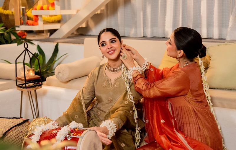 Peachy Nazakat Swiss Tissue Handwork A Line Festive Suit