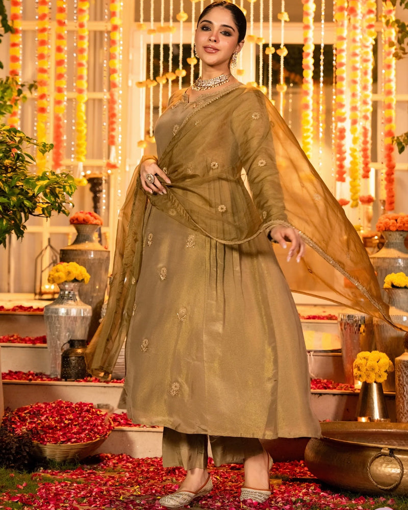 Sunehri Nazakat Swiss Tissue Handwork A Line Festive Suit