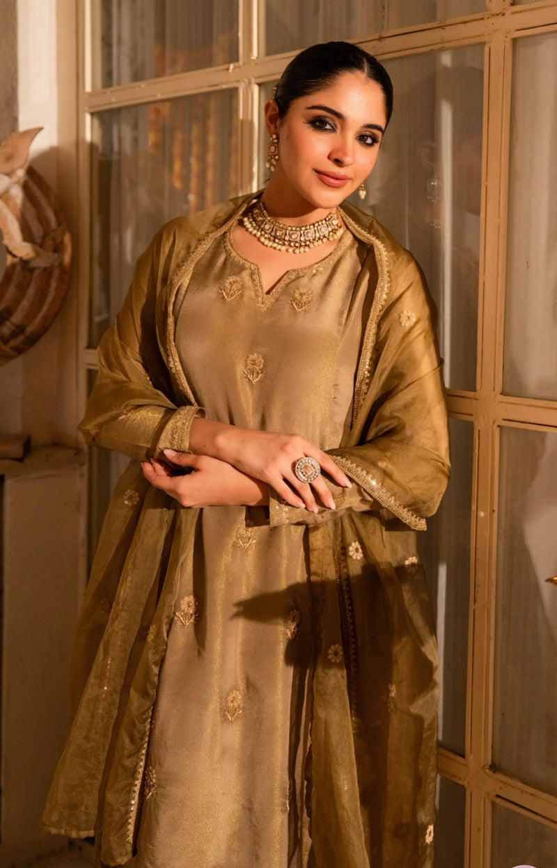 Sunehri Nazakat Swiss Tissue Handwork A Line Festive Suit