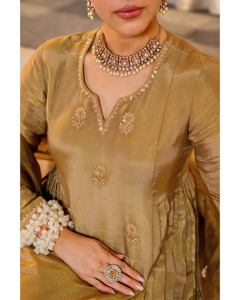 Sunehri Nazakat Swiss Tissue Handwork A Line Festive Suit