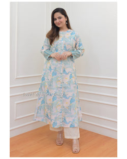 Blue Abstract Cotton A Line Kurti