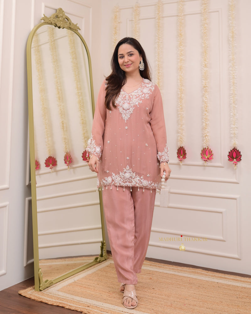 Light Mauve Handwork Organza Festive Co-ord