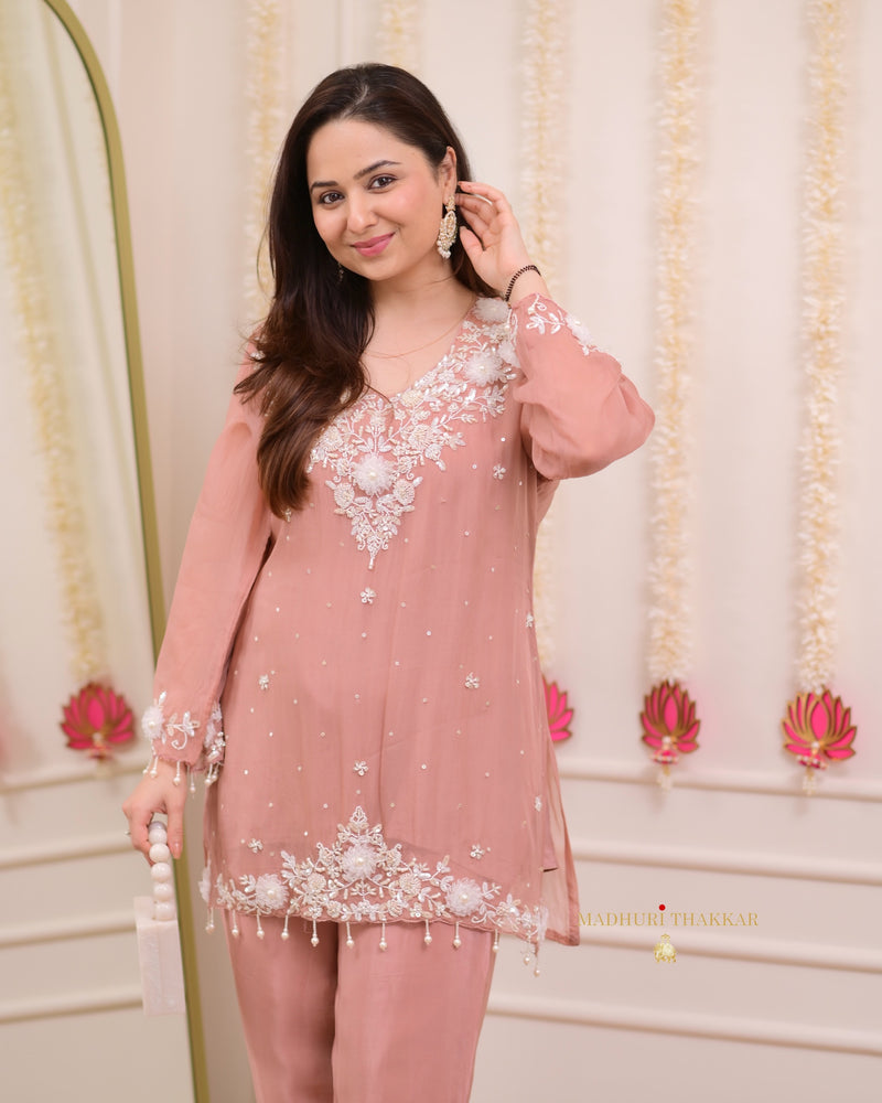 Light Mauve Handwork Organza Festive Co-ord