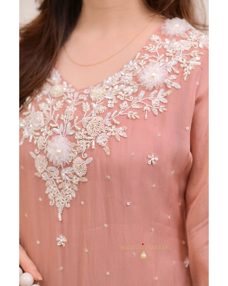 Light Mauve Handwork Organza Festive Co-ord