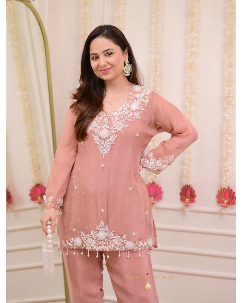 Light Mauve Handwork Organza Festive Co-ord