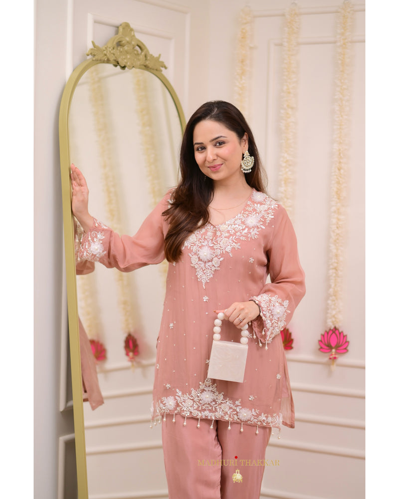 Light Mauve Handwork Organza Festive Co-ord