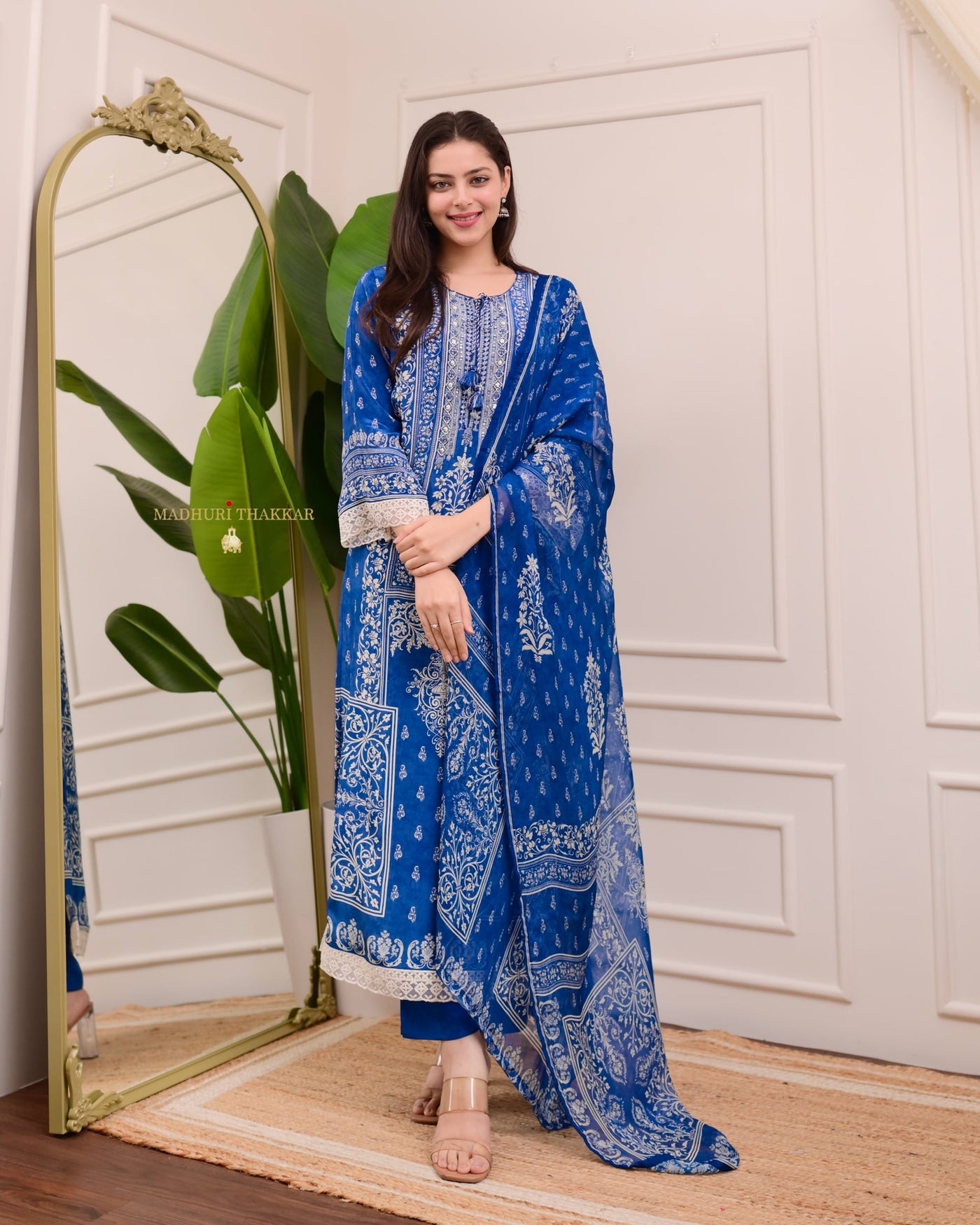 Blue Ivory Pakistani Handwork Muslin Suit