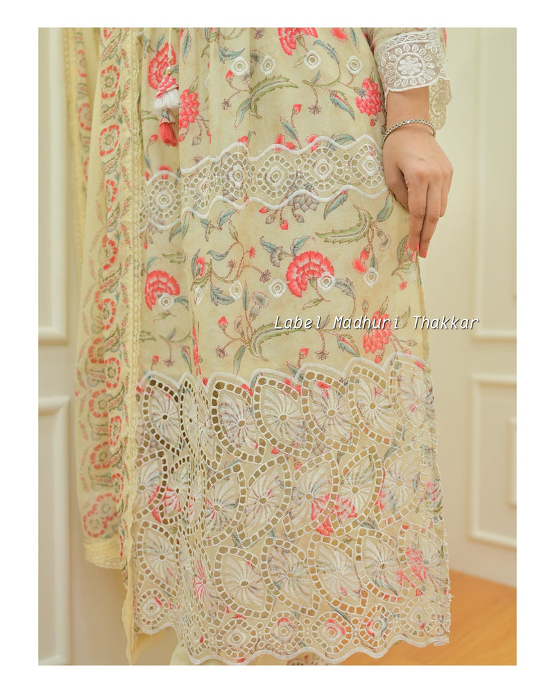 Ivory Floral Schiffli A-Line Suit
