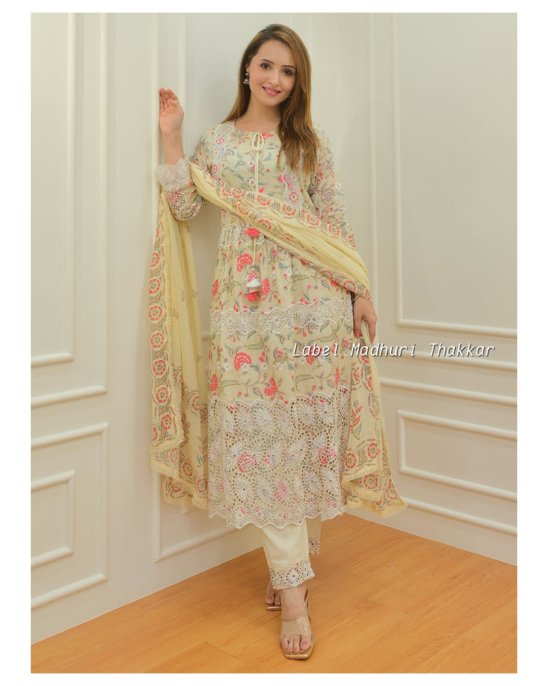 Ivory Floral Schiffli A-Line Suit