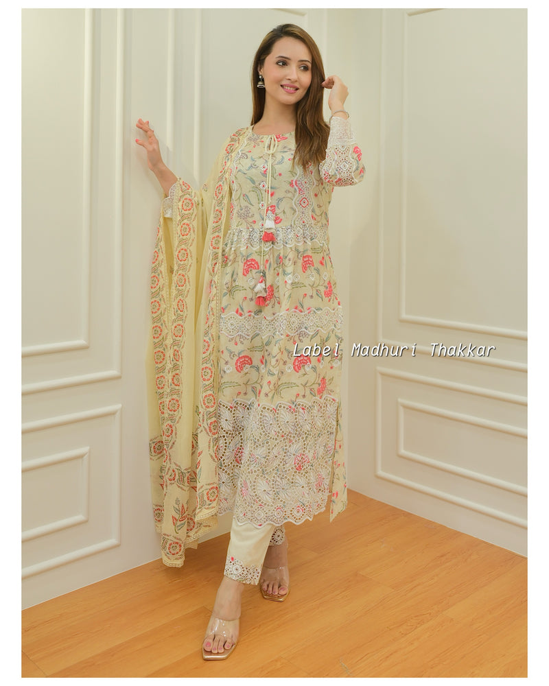 Ivory Floral Schiffli A-Line Suit