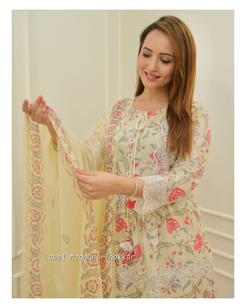 Ivory Floral Schiffli A-Line Suit