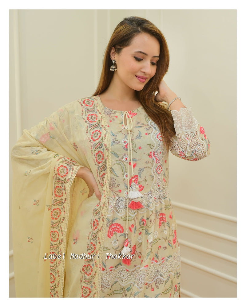 Ivory Floral Schiffli A-Line Suit