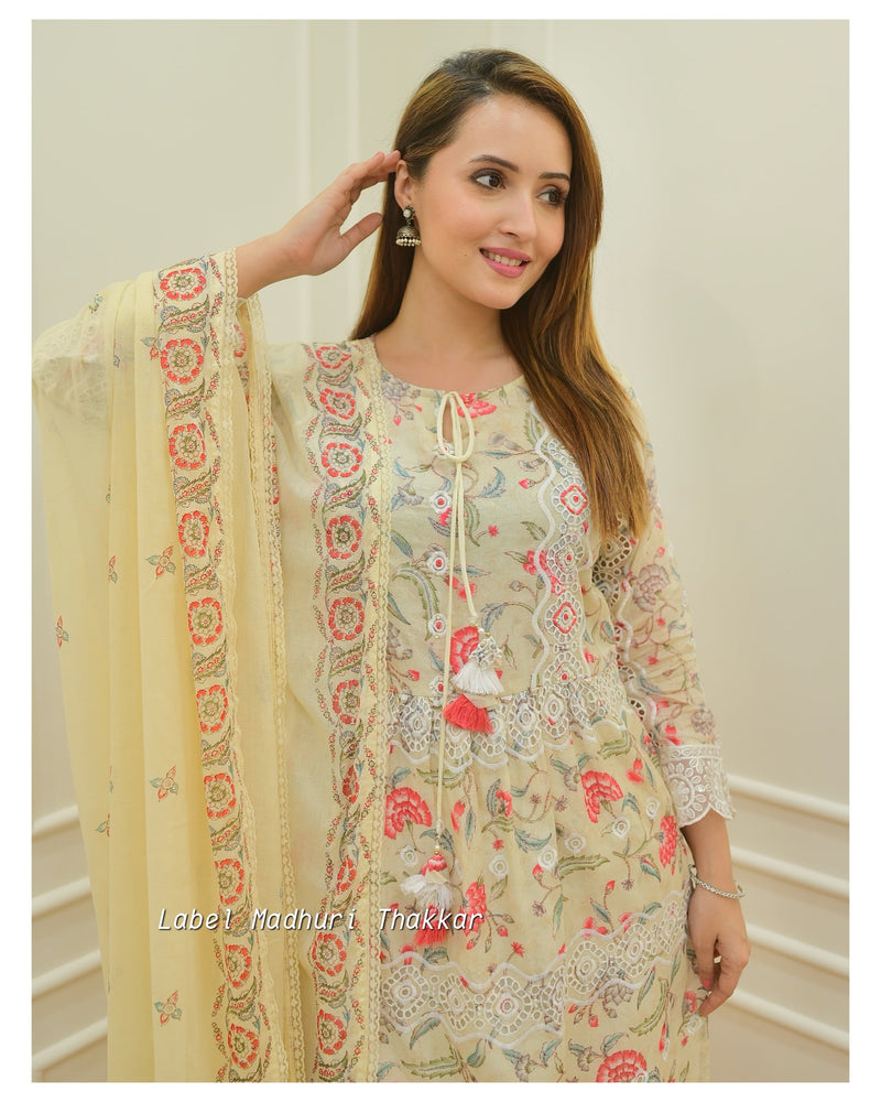 Ivory Floral Schiffli A-Line Suit