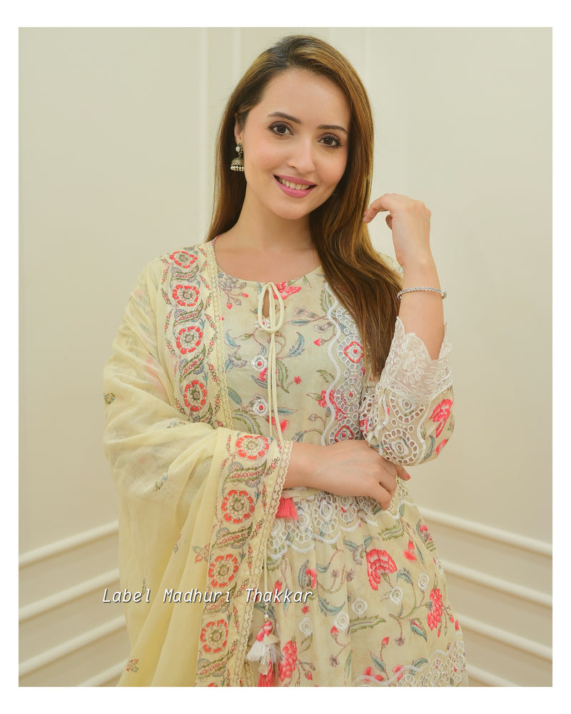 Ivory Floral Schiffli A-Line Suit