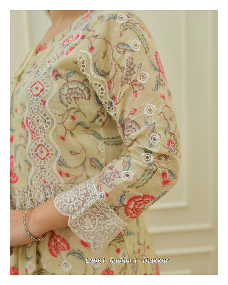Ivory Floral Schiffli A-Line Suit