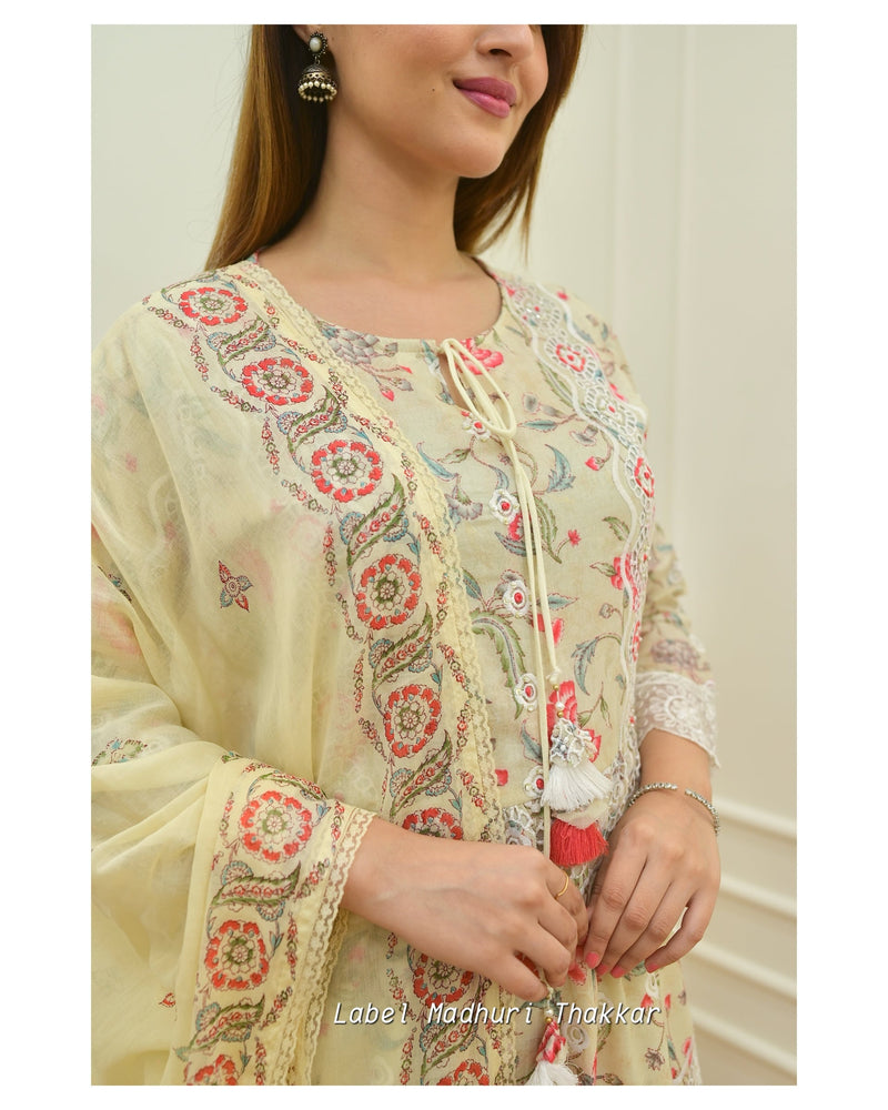 Ivory Floral Schiffli A-Line Suit