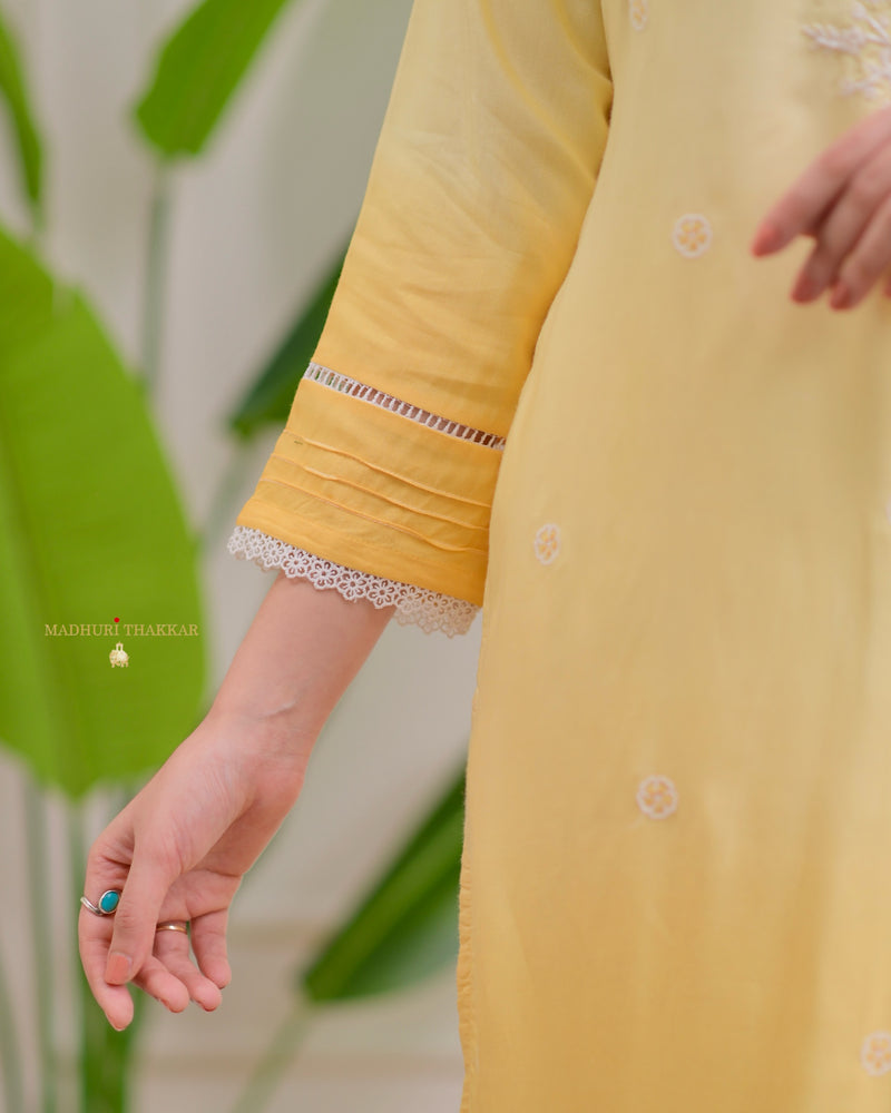 Yellow Ombre Pakistani Handwork Muslin Suit