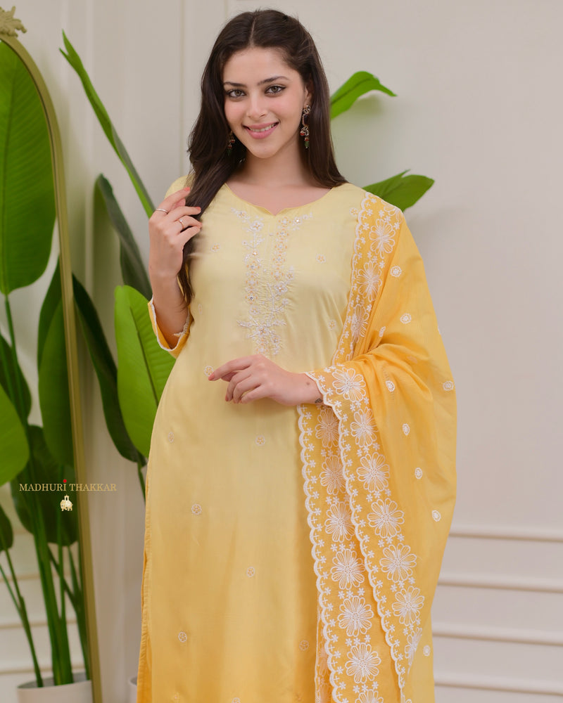 Yellow Ombre Pakistani Handwork Muslin Suit